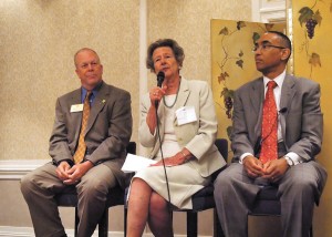 Left to right, Dunwoody Mayor Mike Davis, Sandy Springs Mayor Eva Galambos and DeKalb CEO Burrell Ellis.