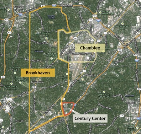 Century Center, located just off I-85 at Clairmont Road in unincorporated DeKalb County, has requested annexation into Brookhaven, but the city of Chamblee says not so fast.