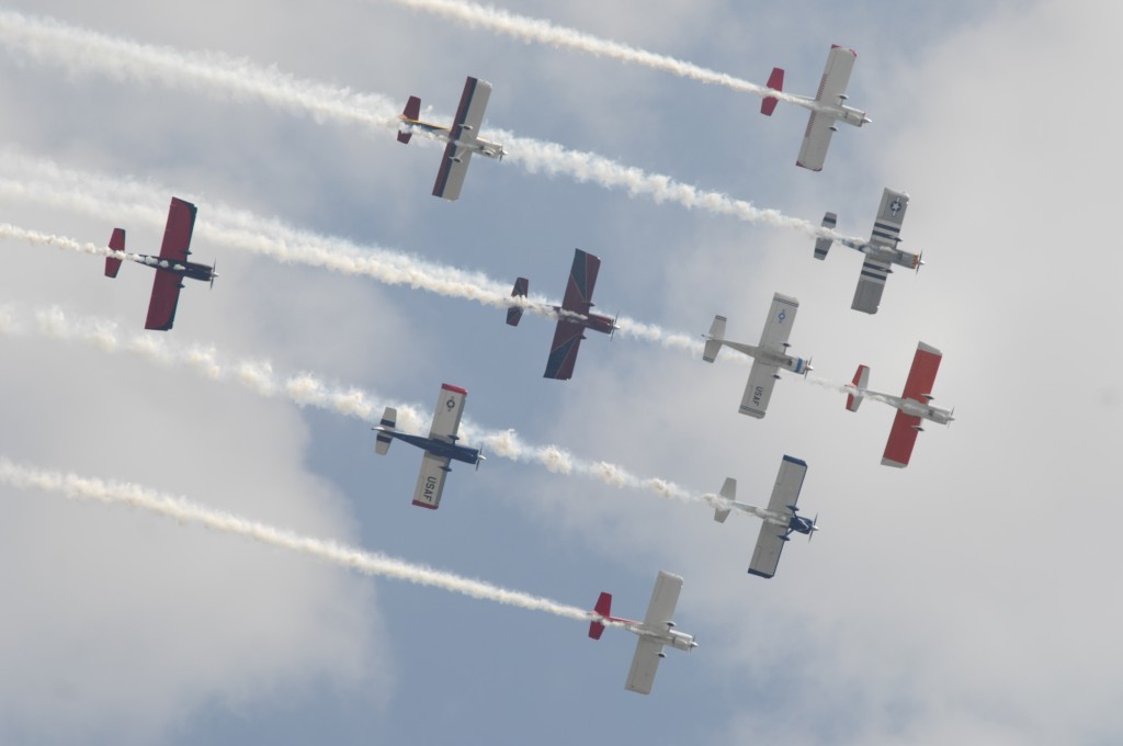 Aerobatic pilots fly in formation during the air show as part of DeKalb-Peachtree Airport's annual Good Neighbor Day open house.