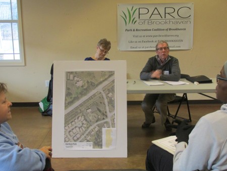Sue Binkert, left, and Jim Dupree, members of PARC Brookhaven, gather public input for the smaller city parks at a previous “visioning  session.” Parks discussed included Ashford, Georgian Hills and Skyland.