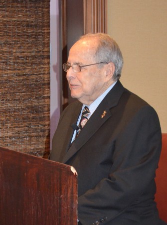 Buckhead Coalition president Sam Massell delivers his "State of the Community" address to the Buckhead Business Association on March 12, 2015.