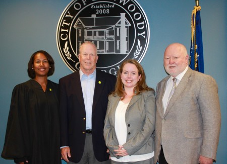 Pictured in the photo are (Left to right) Dunwoody Municipal Court Judge Sharon Dixon, Mayor Mike Davis, Judge September Guy, City Attorney Bill Riley