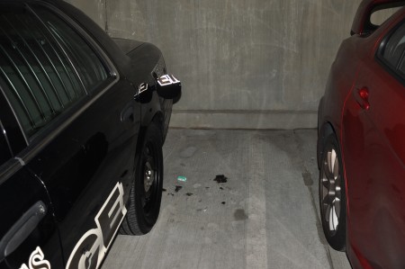 Officer Craig Manne noticed the gas cap to his police cruiser was open when he went to a secure parking deck on Hammond Drive June 29. 