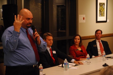Brookhaven candidates met in a public forum on Oct. 20. Left to right, Dale Boone and John Ernst are running for mayor, while City Council members Linley Jones and Bates Mattison seek to return to their seats on the council.