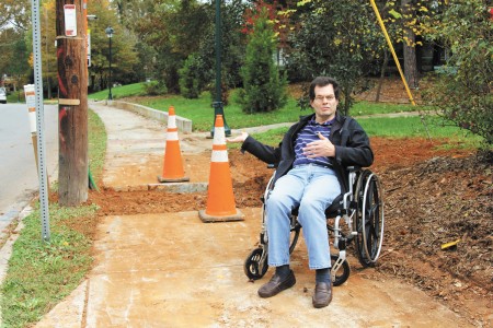 Emerson “Bill” Peet, a resident of Mount Vernon Towers, tries navigating along Mount Vernon Highway to visit his mother who lives less than a mile away, but the city’s lack of consistent sidewalks make his journey an hours-long odyssey.