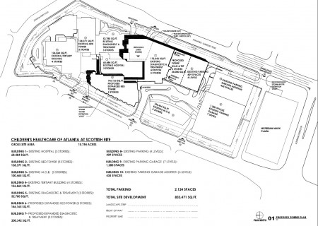 A map of current and planned zoning at Children's Healthcare of Atlanta's Scottish Rite hospital on Pill Hill.