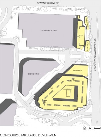 A site plan of the Concourse Center redevelopment from a city filing.