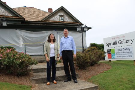 Jennifer Price, Spruill Gallery director, left, and Bob Kinsey, CEO of the Spruill Center for the Arts, in front of the gallery, currently undergoing renovations. (Photo Dyana Bagby)
