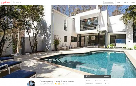 A screenshot of the Peachtree-Dunwoody Road house's listing on Airbnb.com shortly before it was temporarily removed by owner Paul McPherson.