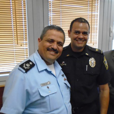 Brookhaven Deputy Chief Juan Grullon Jr., right, with Israeli Police Commissioner Roni Alsheikh. (Courtesy BPD)