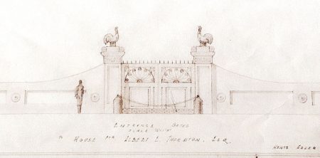 A detail of the original, hand-drawn sketch for the Thornton House's entrance gate as found and copied by Dr. Robin Fowler in the Atlanta History Center files.