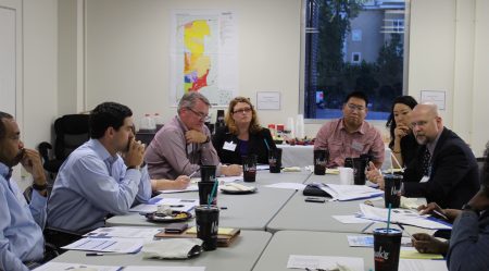 David Schaefer of the Latin American Association, far right, goes over a vision for the city’s Affordable Housing Task Force with other volunteer members at its first meeting Oct. 6. (Photo Dyana Bagby)