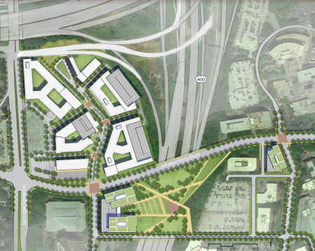 An illustration of the proposed park over Ga. 400 on Johnson Ferry Road in Sandy Springs' Pill Hill medical center area, from the draft Comprehensive Land Use Plan.