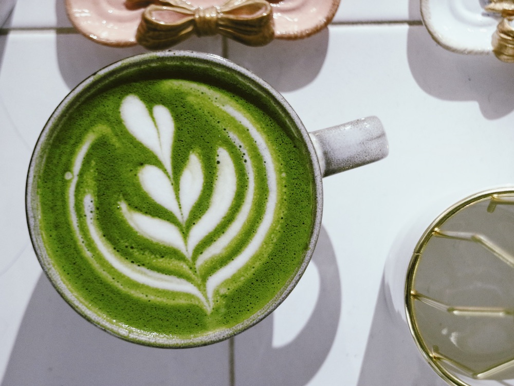 A hot matcha latte from Momo Cafe in Atlanta.
