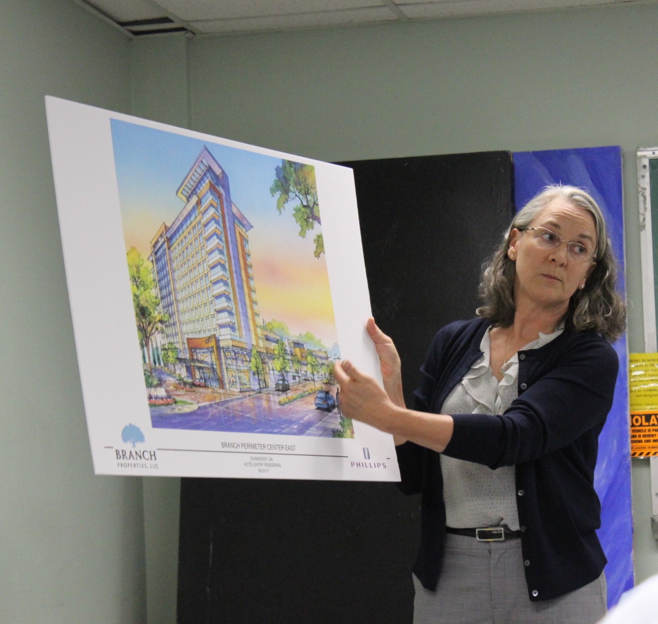 Attorney Laurel David presents a conceptual design for a hotel in the 84 Perimeter Center East