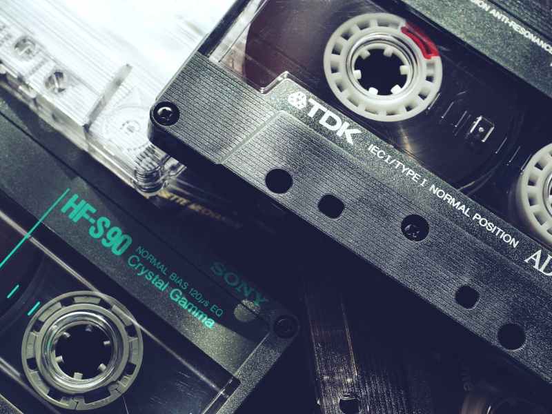 black audio tapes in close up view