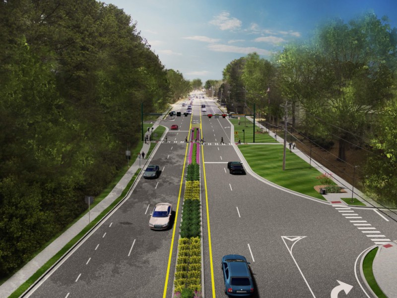 A rendering of the mid-block pedestrian crossing Sandy Springs will install at the North Fulton Government Center with GDOT.