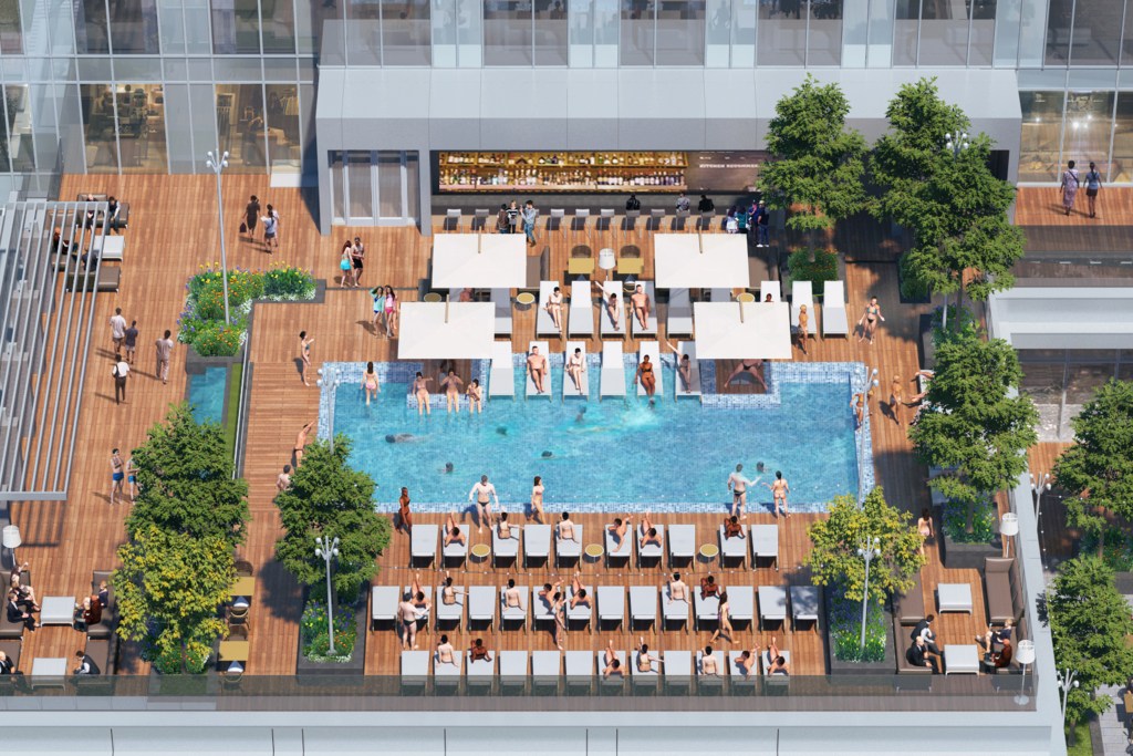 A rendering of the Highball restaurant and bar at Signia by Hilton Atlanta.