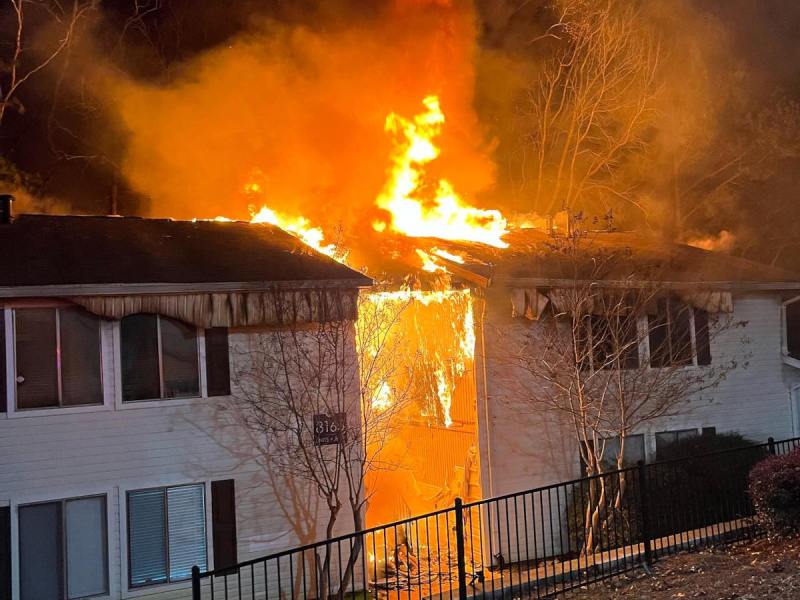 An apartment fire left residents of several units at Rosemont Dunwoody Apartments homeless. (Sandy Springs Fire Department)