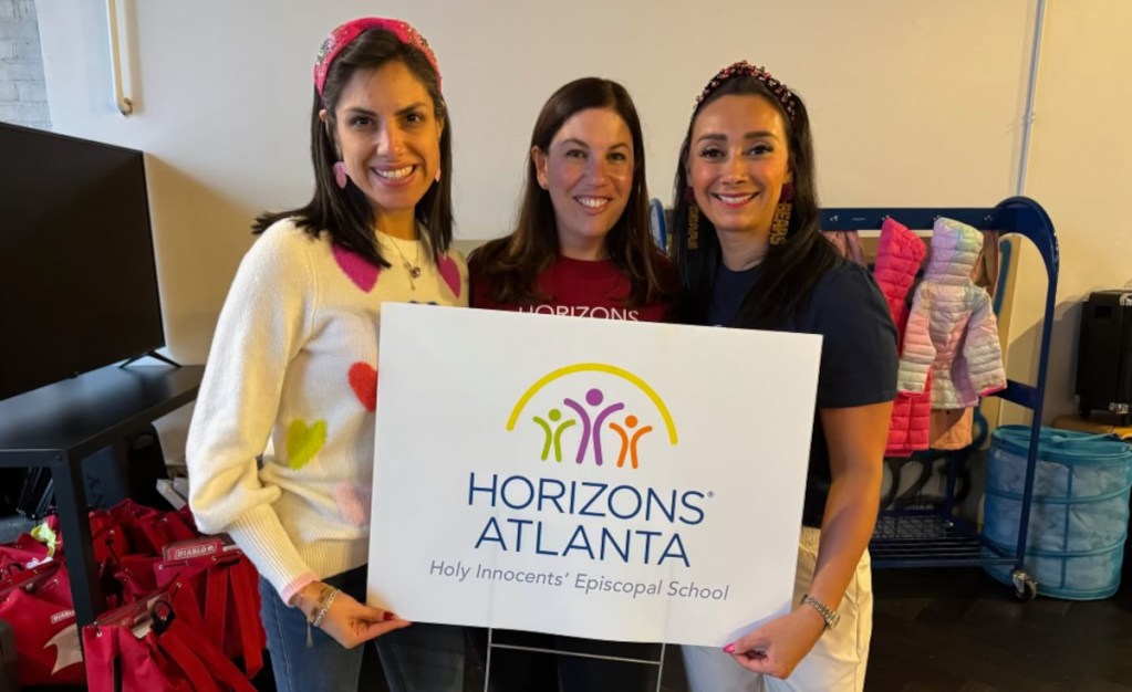 Leyla Lewis, left, HIES mom and Horizons at HIES Advisory Council member, Kate Kratvil, Horizons Atlanta at HIES program director, and Stephanie Briles, HIES mom and Horizons at HIES Advisory Council member and co-organizer of the event, enjoy the success of the event on Saturday. (Horizons Atlanta)