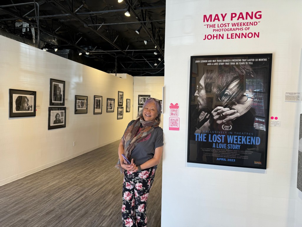 May Pang with her photos and a poster of the documentary "The Lost Weekend: A Love Story."