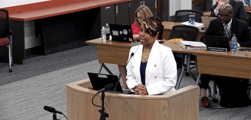 Alyssia Wright, the executive director of School Nutrition, makes a presentation to the Fulton County Board of Education.