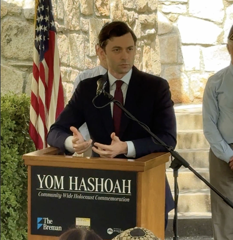 U.S. Sen. Jon Ossoff speaks at Greenwood Cemetery on May 5, 2025